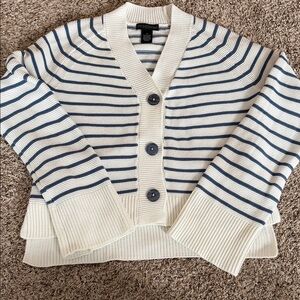 Design 365 Women's Cardigan - Navy and Cream Stripes